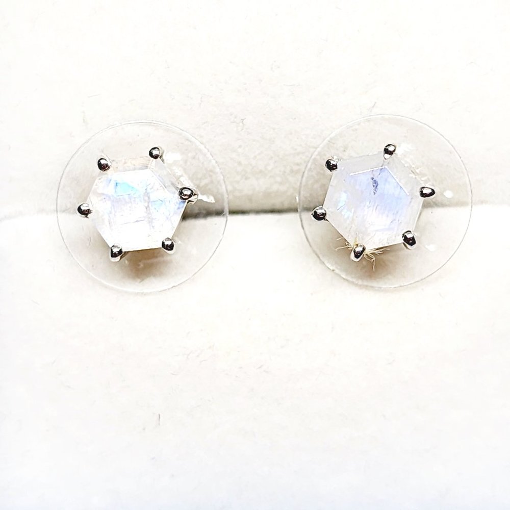 Rainbow Moonstone stud earrings in Platinum over 925 SS 1.90 tcw 6mm